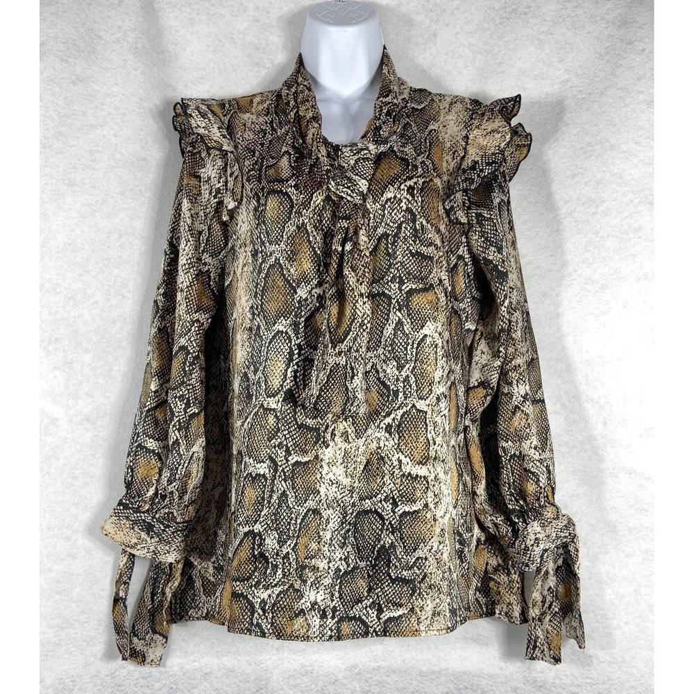 Zara Top Women's Medium Brown Mock Neck Long Sleeves Snake Print